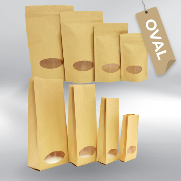 Ecological kraft pouches with a window OVAL